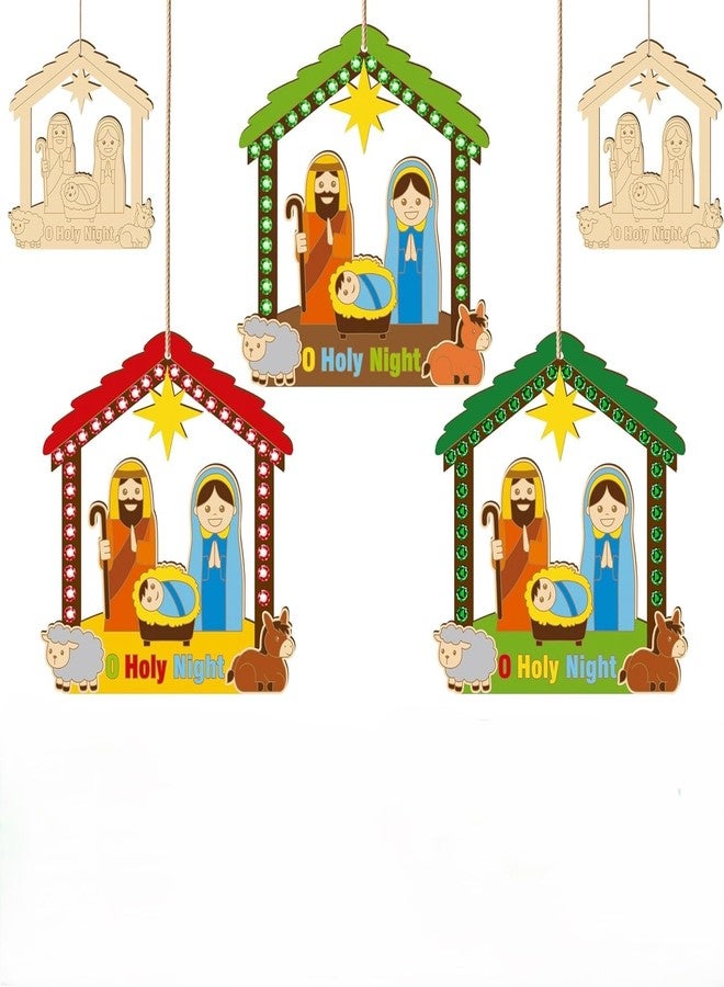 Cliths 20Pcs Christmas Wooden House Craft Kit for Kids DIY Nativity Decor Christian Religious Xmas Craft with Gem Stickers for Church Party Decoration Home Hanging - Image 1